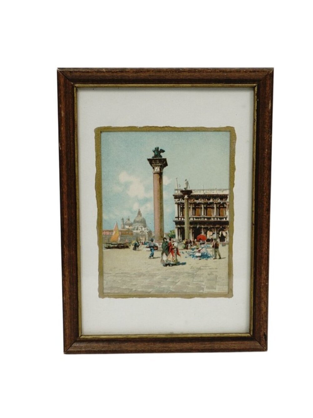 Vintage Print Venice Scene Italy Wood Framed Postcard Art Wall Decor 7.75 x 5.75